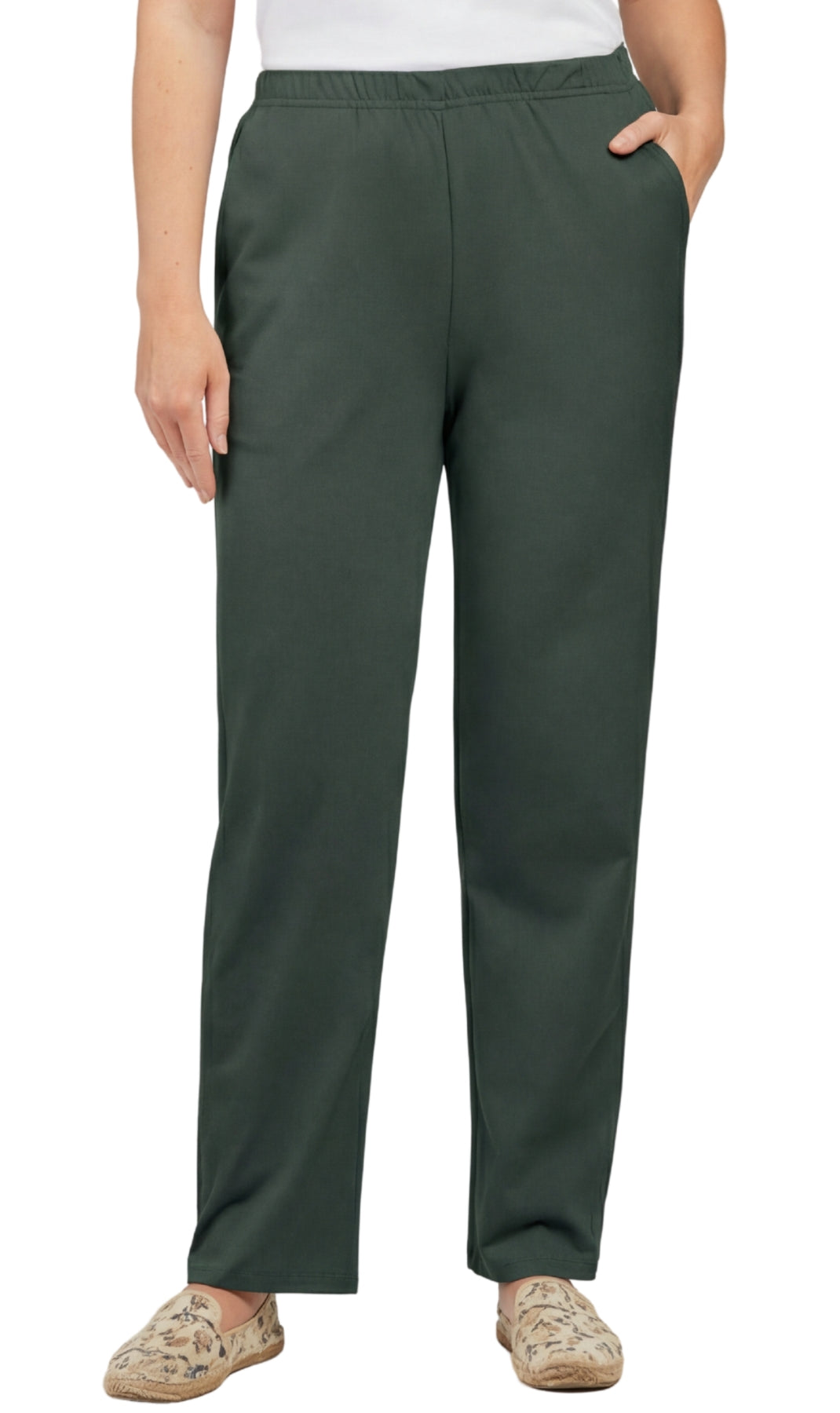 Women's Knit Pull on Pants - Cotton Blend with Flat Front waistband