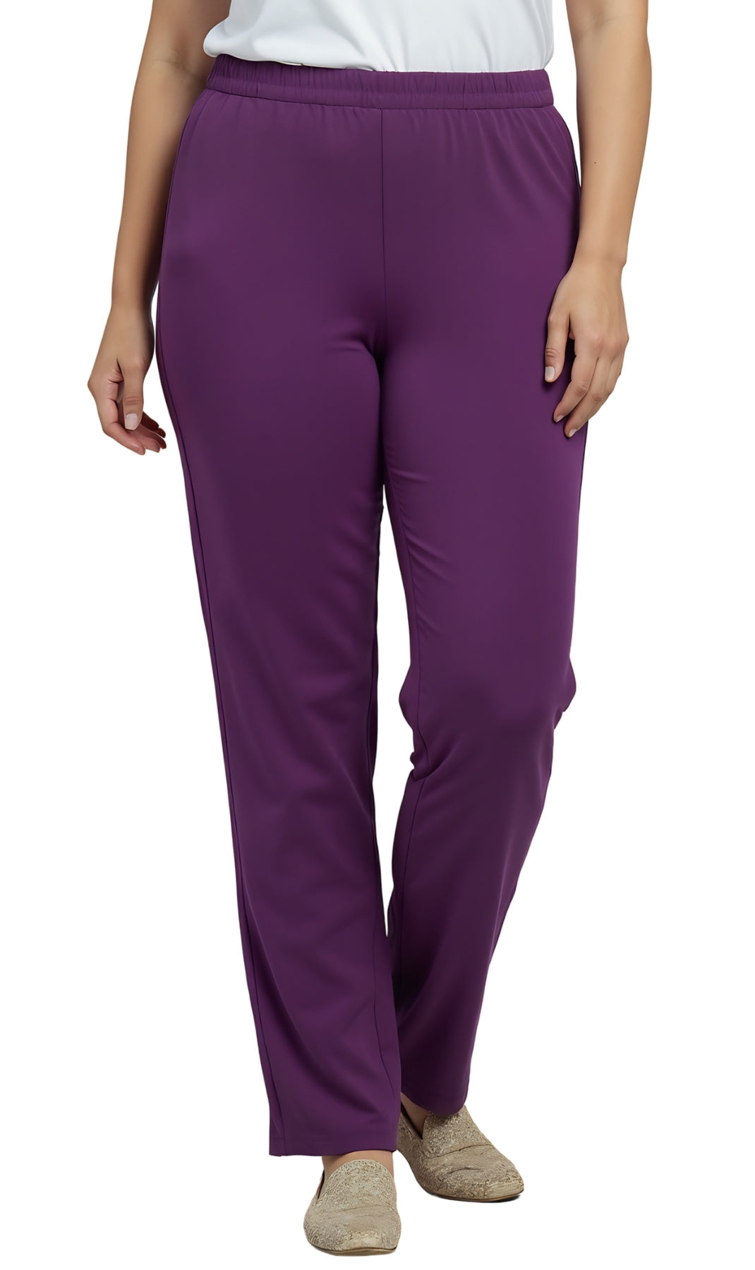 Women's Knit Pull on Pants - Cotton Blend with Flat Front waistband
