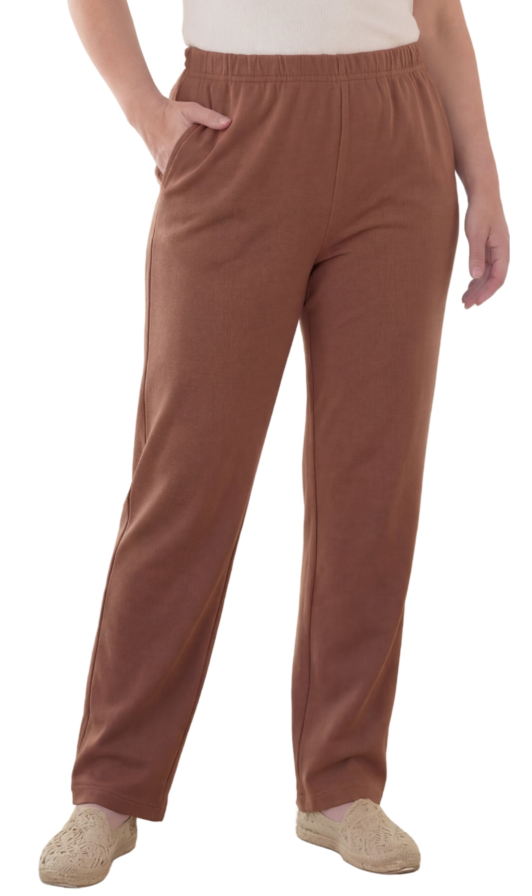 Women's Knit Pull on Pants - Cotton Blend with Flat Front waistband