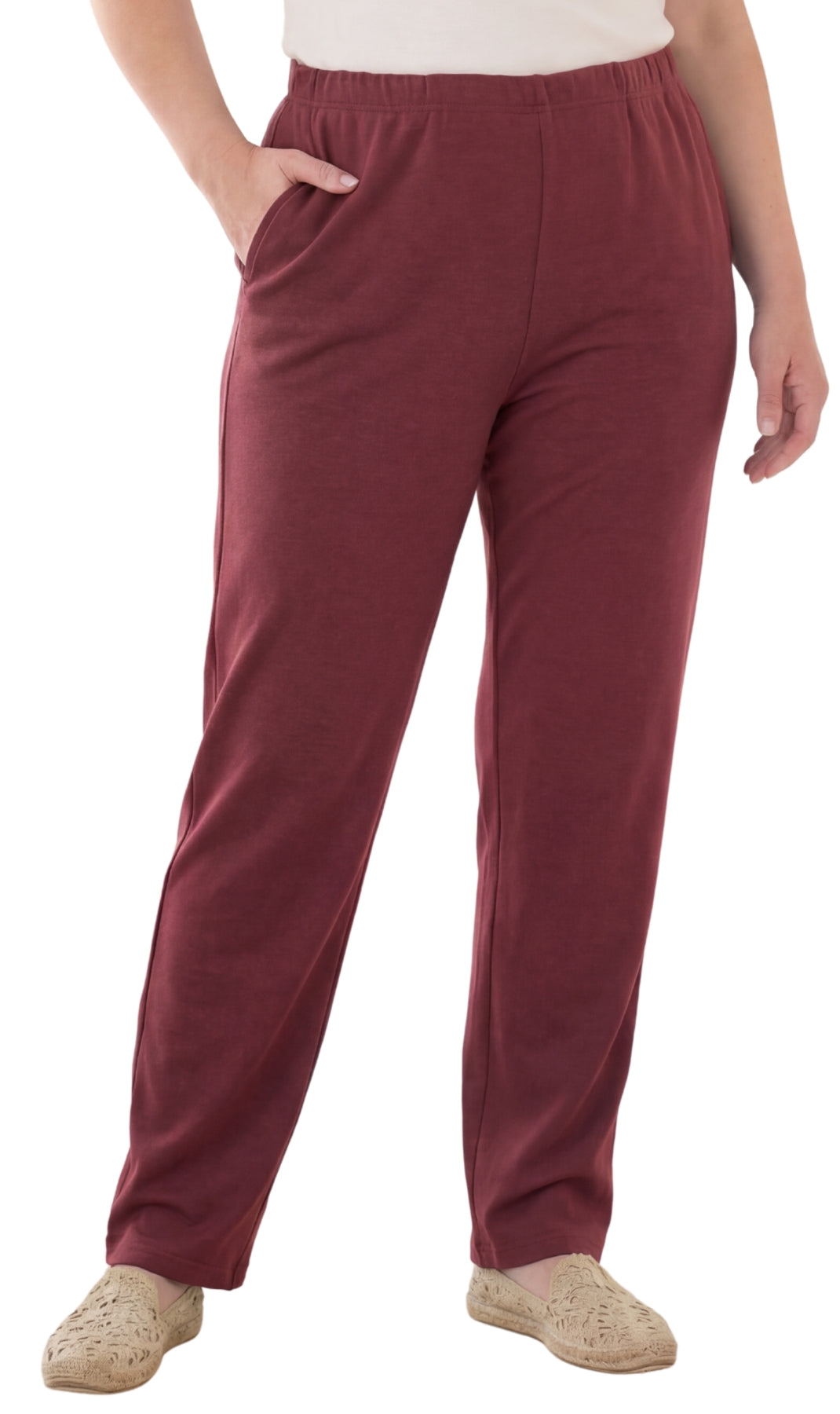 Women's Knit Pull on Pants - Cotton Blend with Flat Front waistband