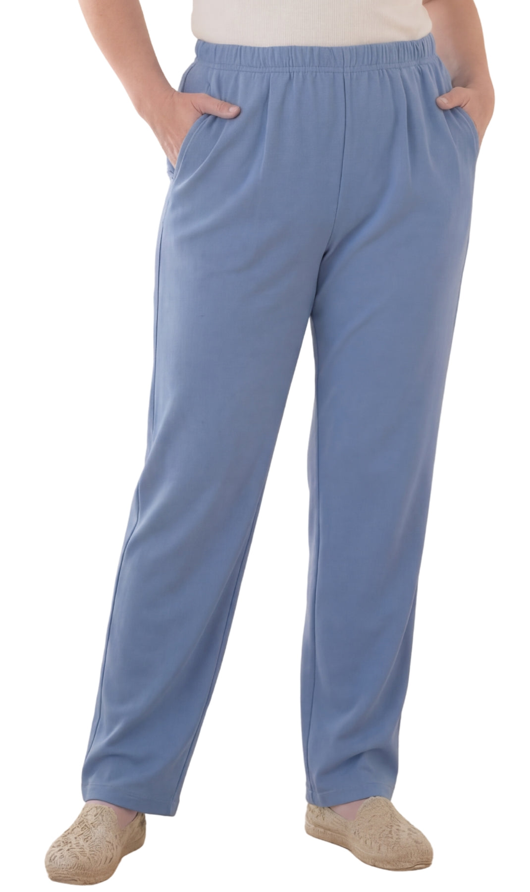 Women's Knit Pull on Pants - Cotton Blend with Flat Front waistband