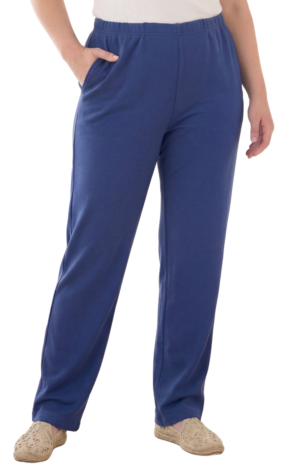 Women's Knit Pull on Pants - Cotton Blend with Flat Front waistband