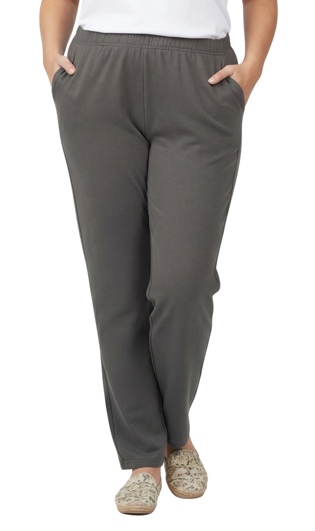 Women's Knit Pull on Pants - Cotton Blend with Flat Front waistband