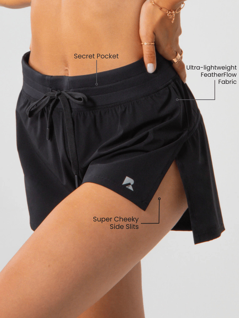 Women's Flyaway Running Shorts - Black | FeatherFlow Lightweight Side-Slit